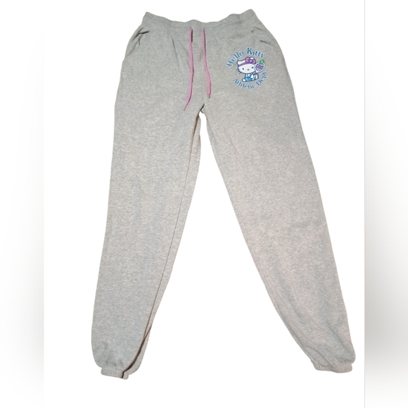 Hello Kitty Pants - Hello Kitty Light Gray Women's Joggers with Pink Drawstring